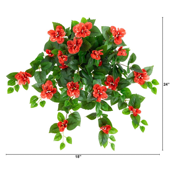 24" UV Resistant Artificial Azalea Hanging Plant (Indoor/Outdoor) - Set of 3
