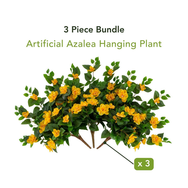 24" UV Resistant Artificial Azalea Hanging Plant (Indoor/Outdoor) - Set of 3