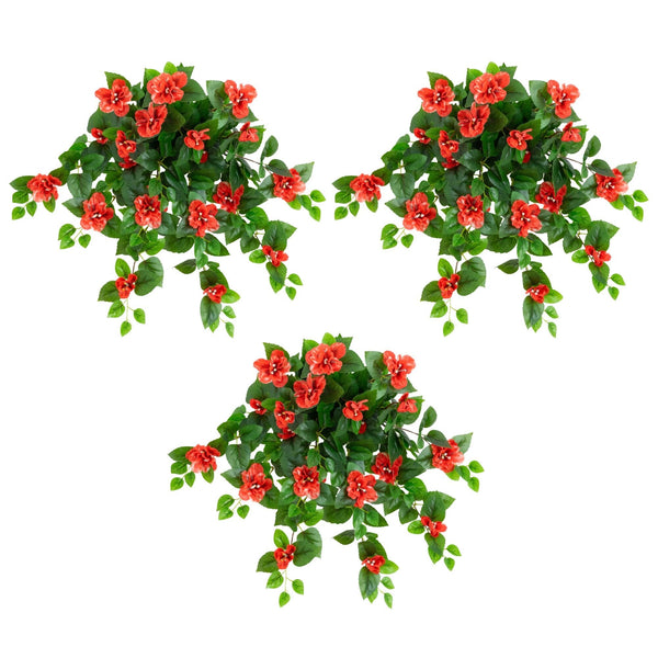 24" UV Resistant Artificial Azalea Hanging Plant (Indoor/Outdoor) - Set of 3