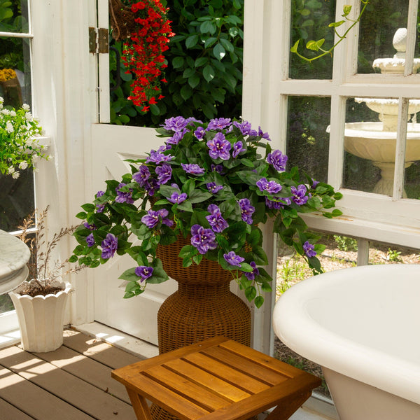 24" UV Resistant Artificial Azalea Hanging Plant (Indoor/Outdoor) - Set of 3