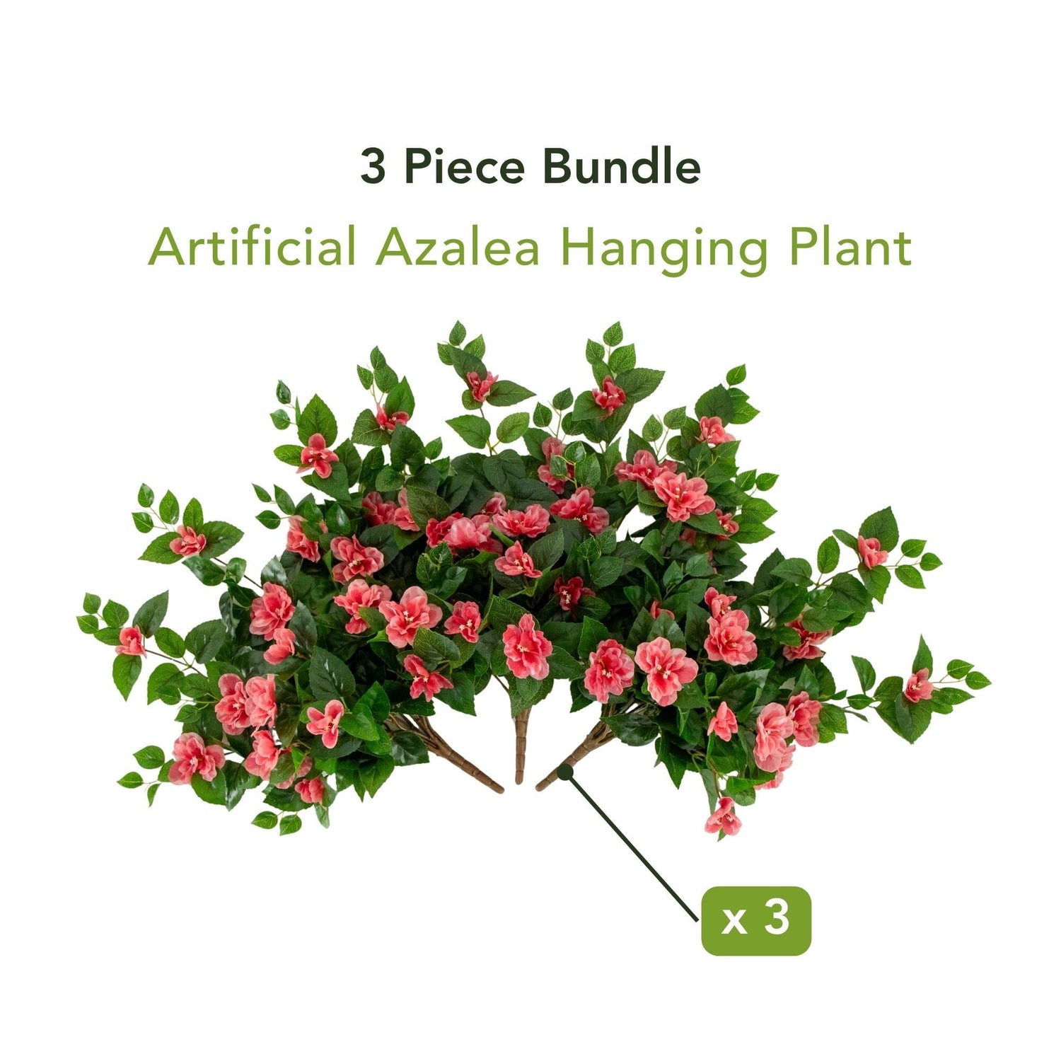 24" UV Resistant Artificial Azalea Hanging Plant (Indoor/Outdoor) - Set of 3
