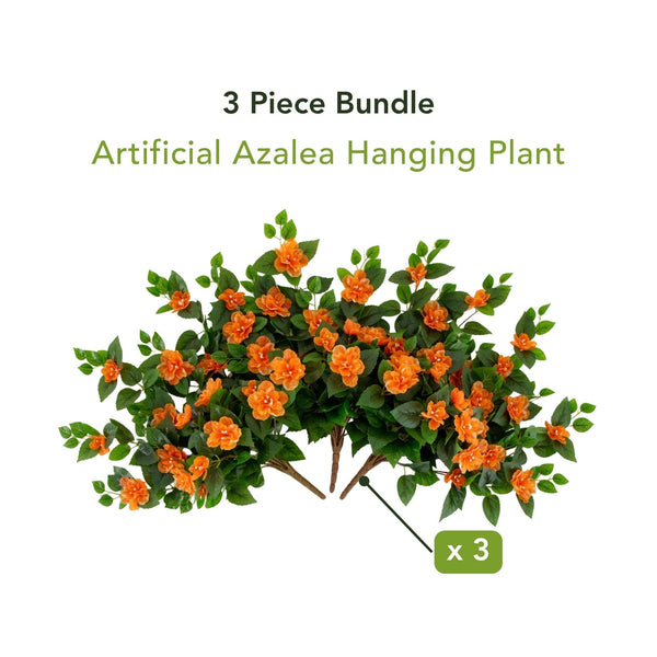 24" UV Resistant Artificial Azalea Hanging Plant (Indoor/Outdoor) - Set of 3
