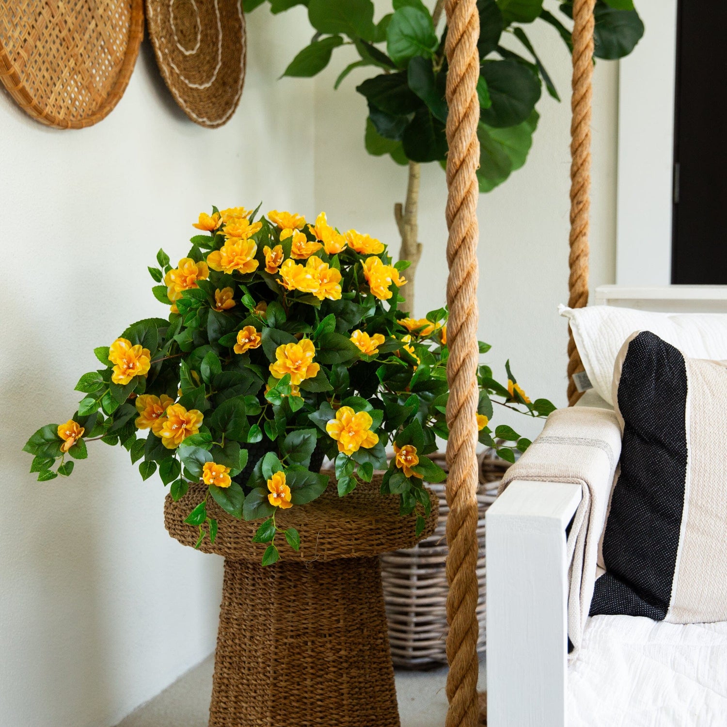 24" UV Resistant Artificial Azalea Hanging Plant (Indoor/Outdoor) - Set of 3