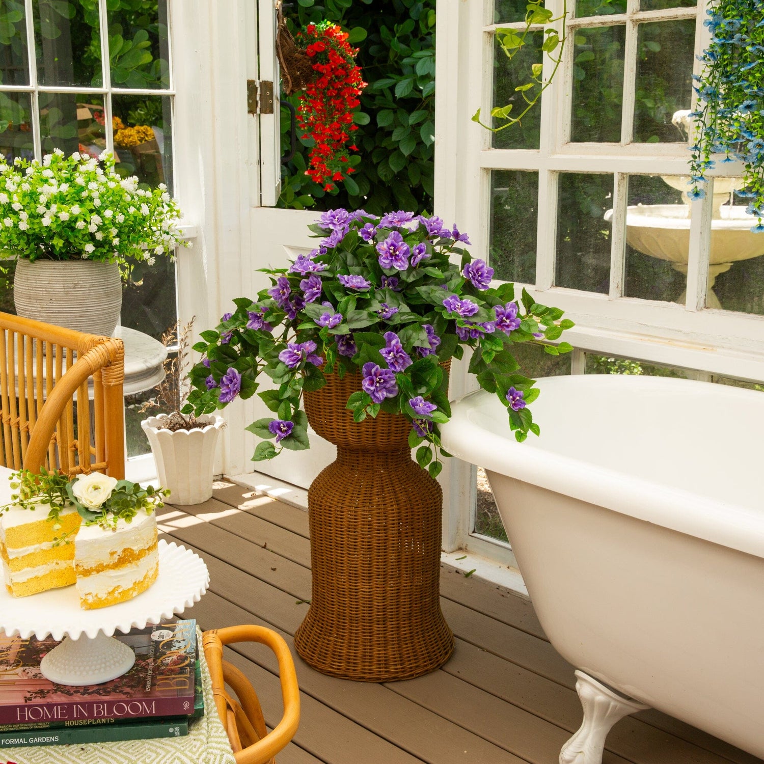 24" UV Resistant Artificial Azalea Hanging Plant (Indoor/Outdoor) - Set of 3