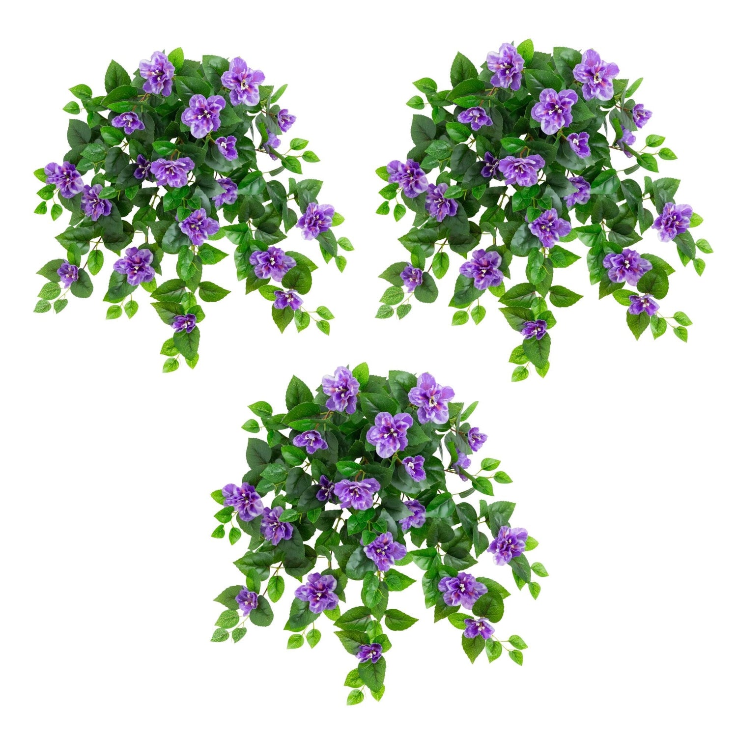 24" UV Resistant Artificial Azalea Hanging Plant (Indoor/Outdoor) - Set of 3