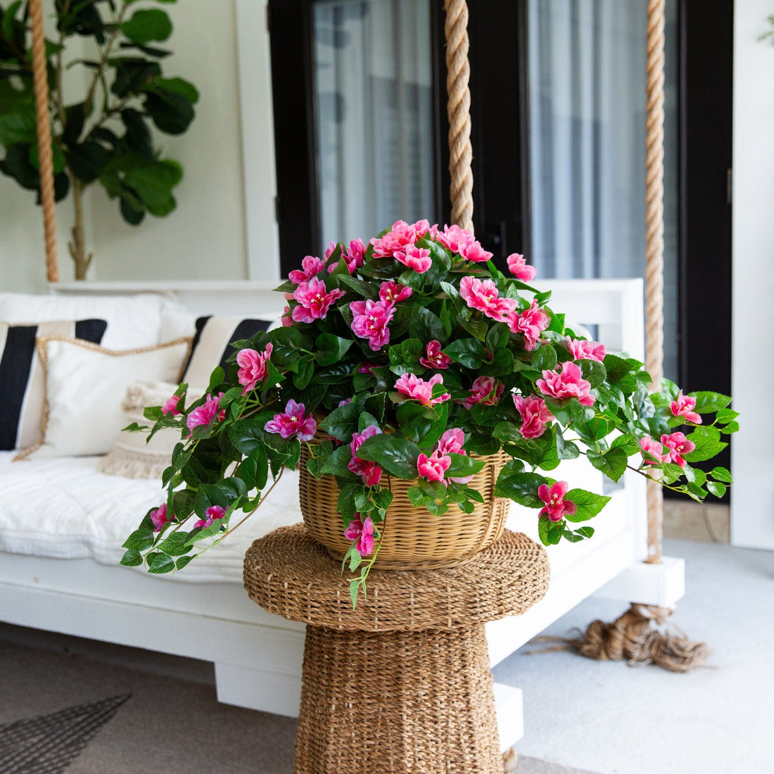 best artificial hanging plants Nearly Natural UV Resistant Artificial Outdoor Azalea Hanging Plant - 24 inch - Pink