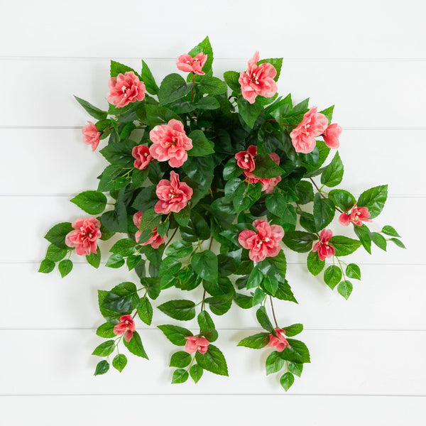 24" UV Resistant Artificial Azalea Hanging Plant (Indoor/Outdoor) - Set of 3