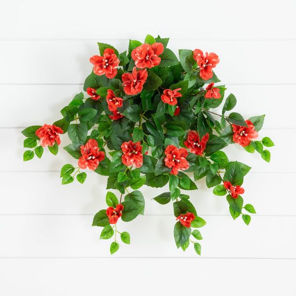 24" UV Resistant Artificial Azalea Hanging Plant (Indoor/Outdoor) - Set of 3