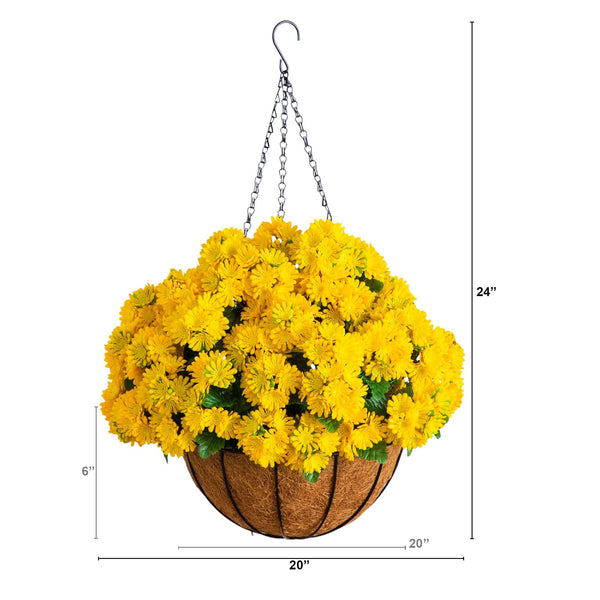 24" UV Resistant Artificial Chrysanthemum Hanging Basket (Indoor/Outdoor)