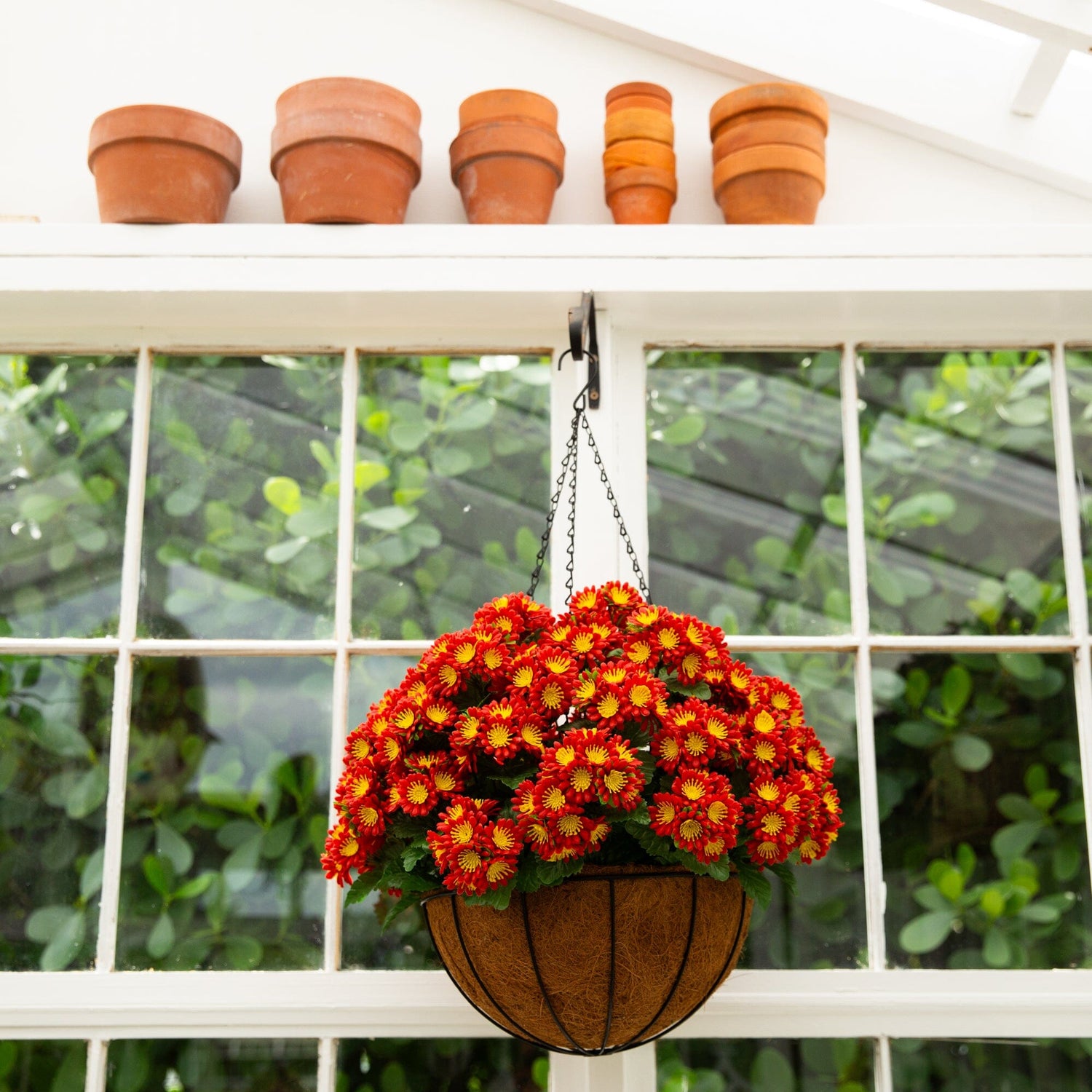 24" UV Resistant Artificial Chrysanthemum Hanging Basket (Indoor/Outdoor)