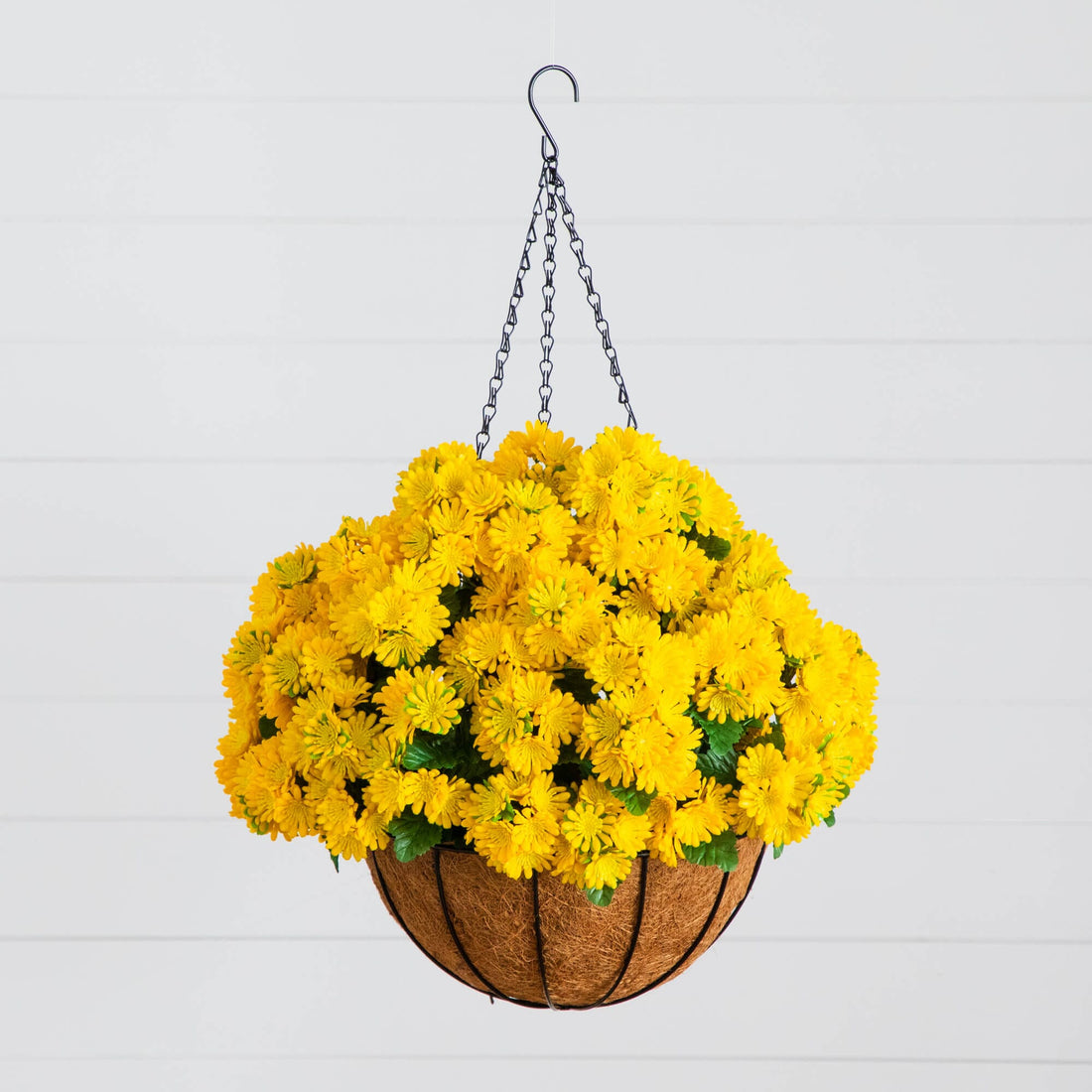 yellow plants for hanging baskets Nearly Natural 24 in. UV Resistant Artificial Chrysanthemum Hanging Basket Orange