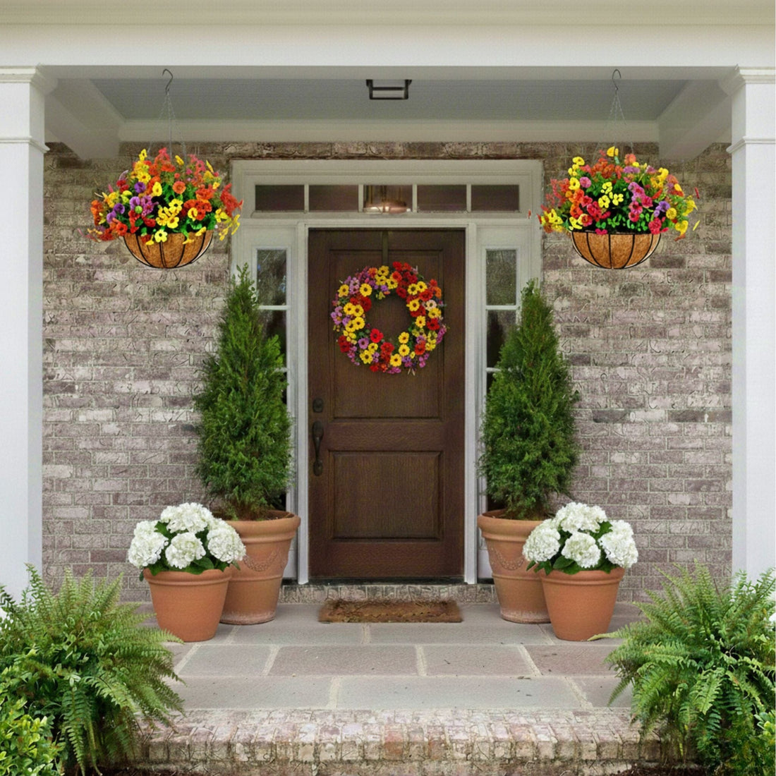 hanging plants front porch Nearly Natural 24-Inch UV Resistant Artificial Daisy Hanging Basket DIY Kit (Indoor/Outdoor)