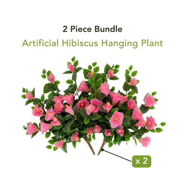24" UV Resistant Artificial Hibiscus Hanging Plant (Indoor/Outdoor) - Set of 2