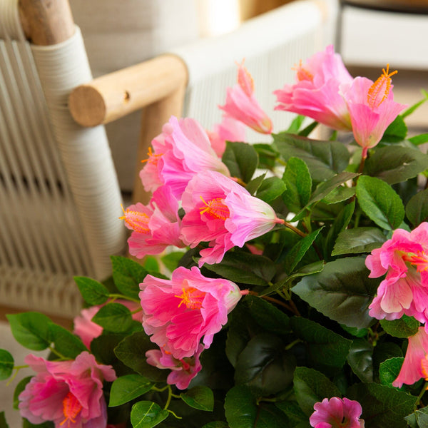 24" UV Resistant Artificial Hibiscus Hanging Plant (Indoor/Outdoor) - Set of 2