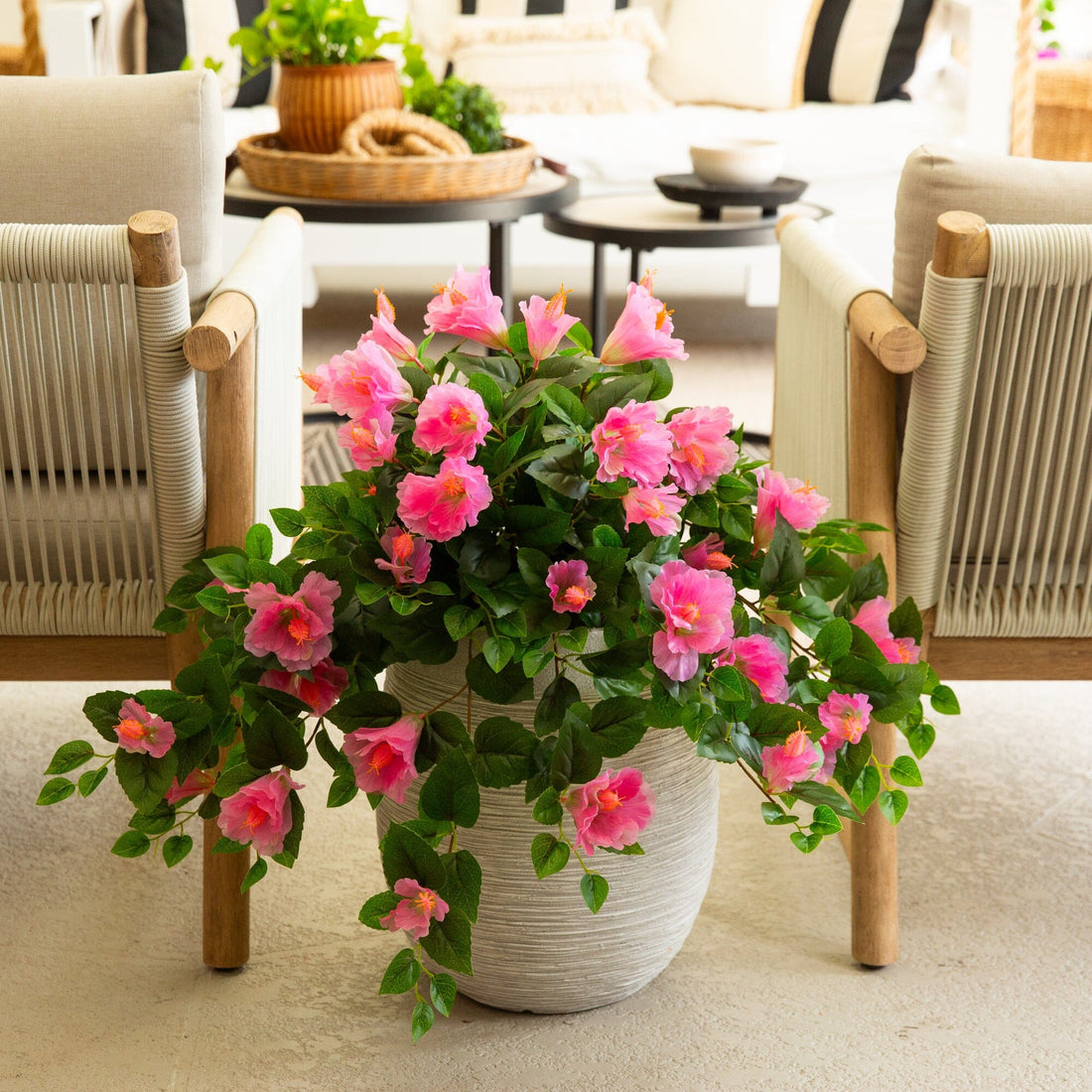 hibiscus plant indoor 24" UV Resistant Artificial Hibiscus Hanging Plant (Indoor/Outdoor)
