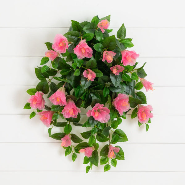 24" UV Resistant Artificial Hibiscus Hanging Plant (Indoor/Outdoor) - Set of 2