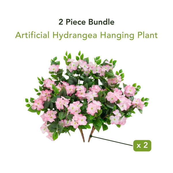 24" UV Resistant Artificial Hydrangea Hanging Plant (Indoor/Outdoor) - Set of 2