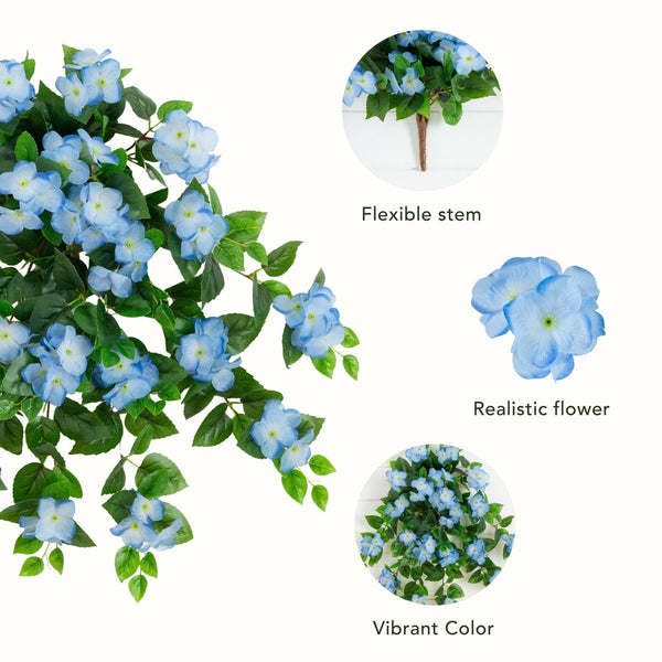 24" UV Resistant Artificial Hydrangea Hanging Plant (Indoor/Outdoor) - Set of 2