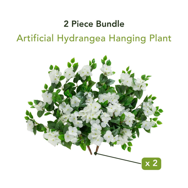 24" UV Resistant Artificial Hydrangea Hanging Plant (Indoor/Outdoor) - Set of 2