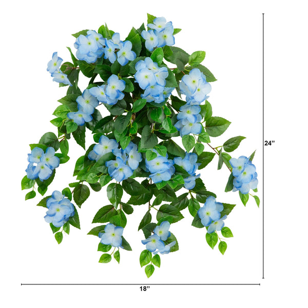 24" UV Resistant Artificial Hydrangea Hanging Plant (Indoor/Outdoor) - Set of 2