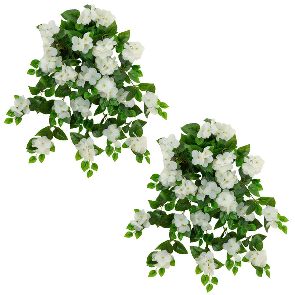 24" UV Resistant Artificial Hydrangea Hanging Plant (Indoor/Outdoor) - Set of 2