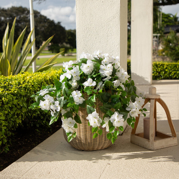 24" UV Resistant Artificial Hydrangea Hanging Plant (Indoor/Outdoor) - Set of 2