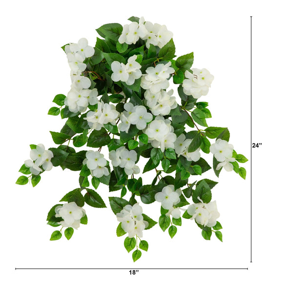 24" UV Resistant Artificial Hydrangea Hanging Plant (Indoor/Outdoor) - Set of 2