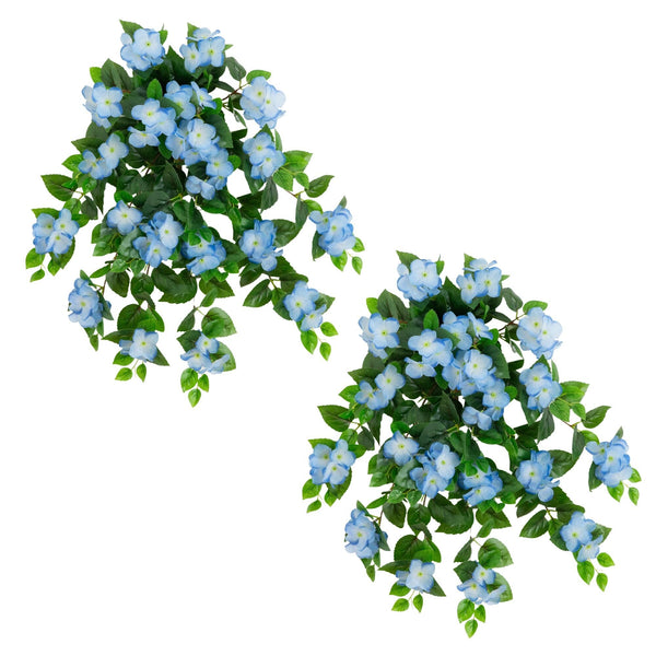 24" UV Resistant Artificial Hydrangea Hanging Plant (Indoor/Outdoor) - Set of 2