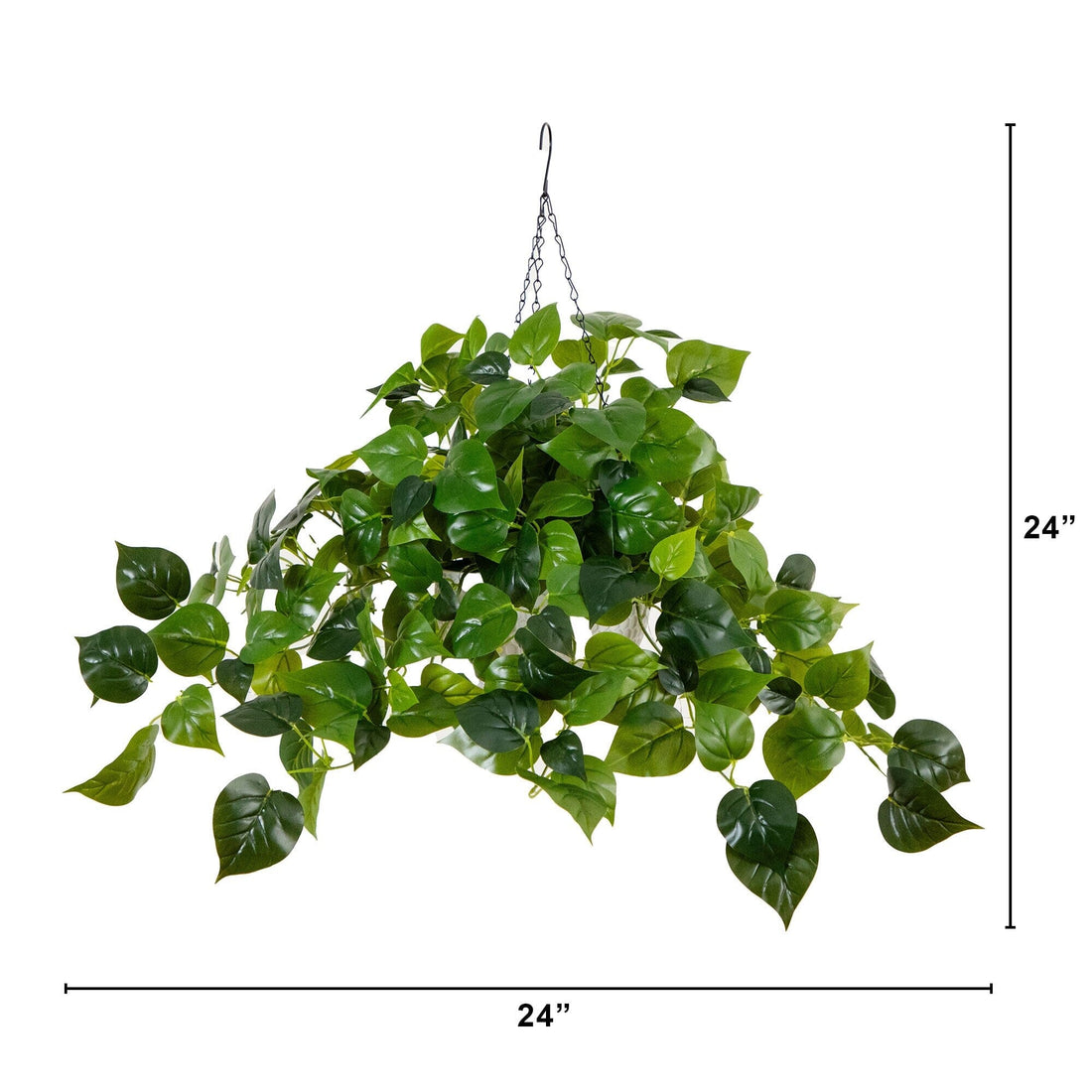 Nearly Natural 24 in. UV Resistant Artificial Philodendron with 50 Warm White LED Lights in White Hanging Basket