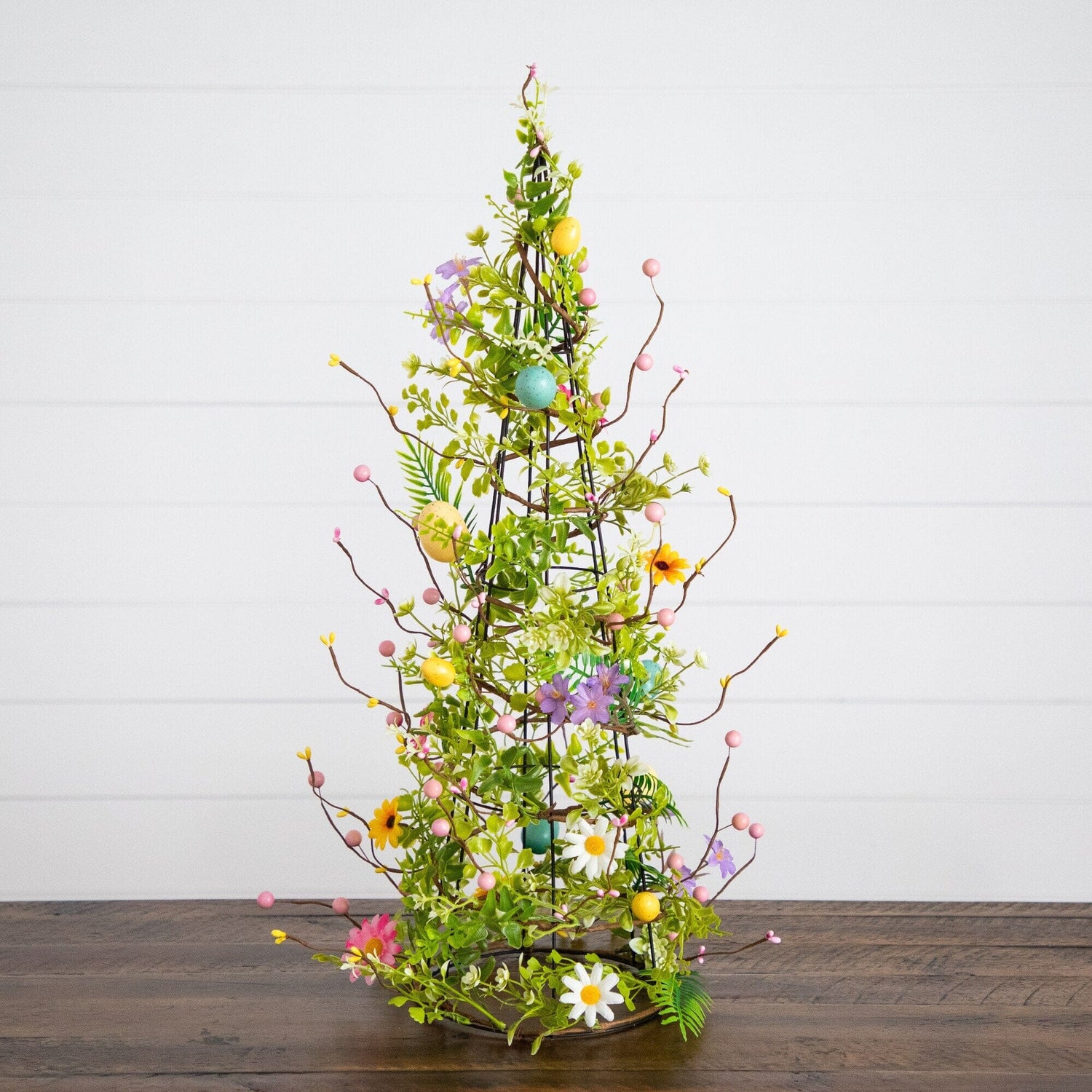 24" Artificial Easter Cone Tree with Wild Flowers and Mini Eggs