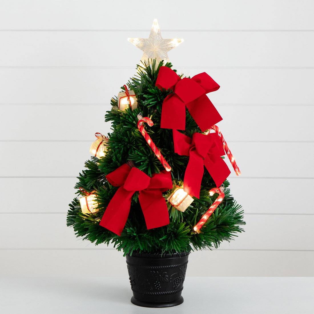24in. Pre-Lit Fiber Optic Classic Star Topped Artificial Christmas Tree  with Decorative Planter, image size:1100x1100