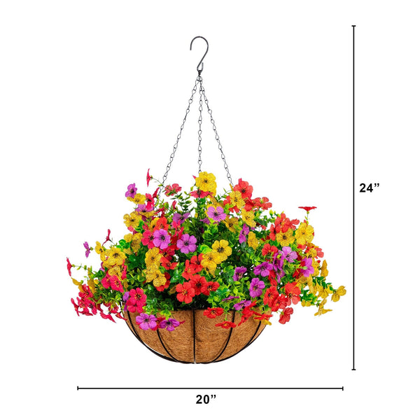 24" UV Resistant Artificial Daisy Hanging Basket DIY Kit (Indoor/Outdoor) - Set of 2
