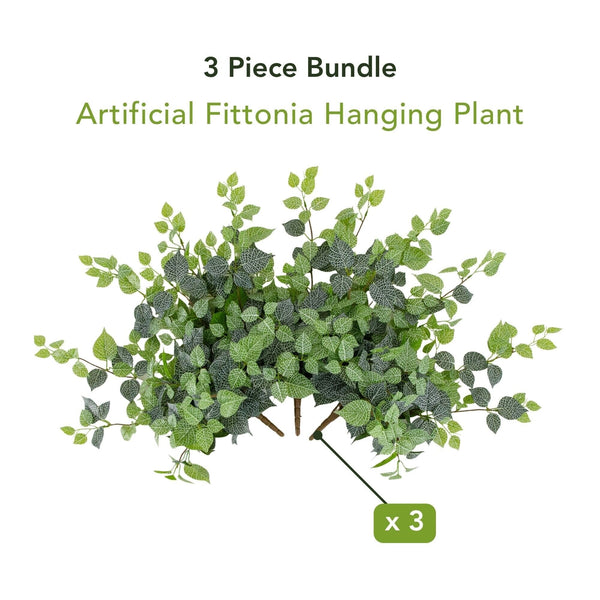 24" UV Resistant Artificial Fittonia Hanging Plant (Indoor/Outdoor) - Set of 3