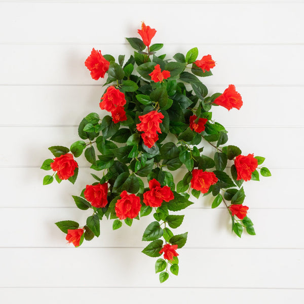 24" UV Resistant Artificial Hibiscus Hanging Plant (Indoor/Outdoor) - Set of 2