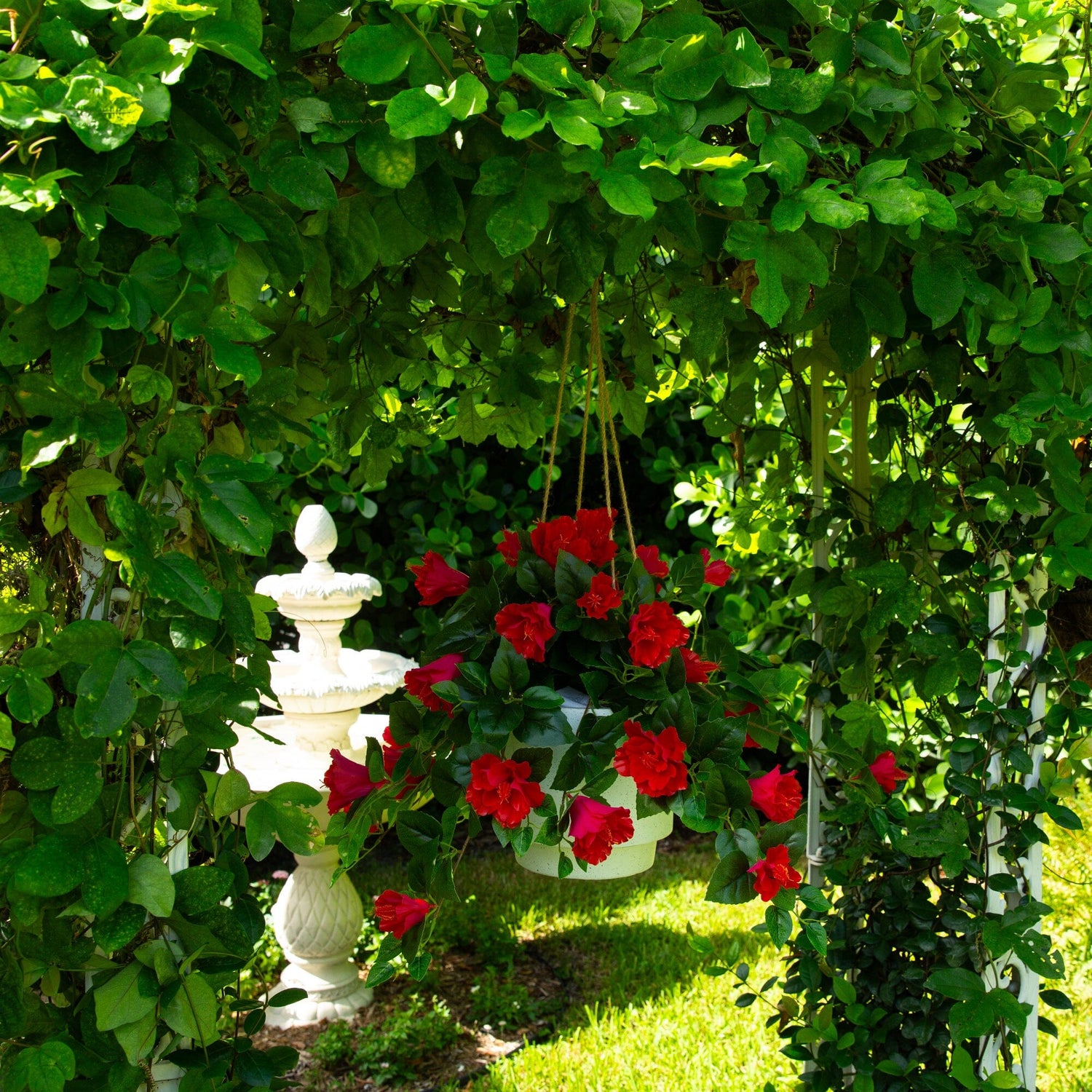 24" UV Resistant Artificial Hibiscus Hanging Plant (Indoor/Outdoor) - Set of 2