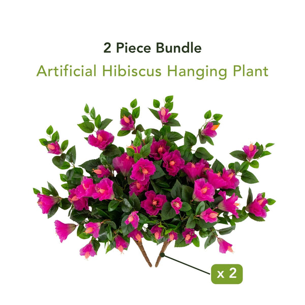 24" UV Resistant Artificial Hibiscus Hanging Plant (Indoor/Outdoor) - Set of 2