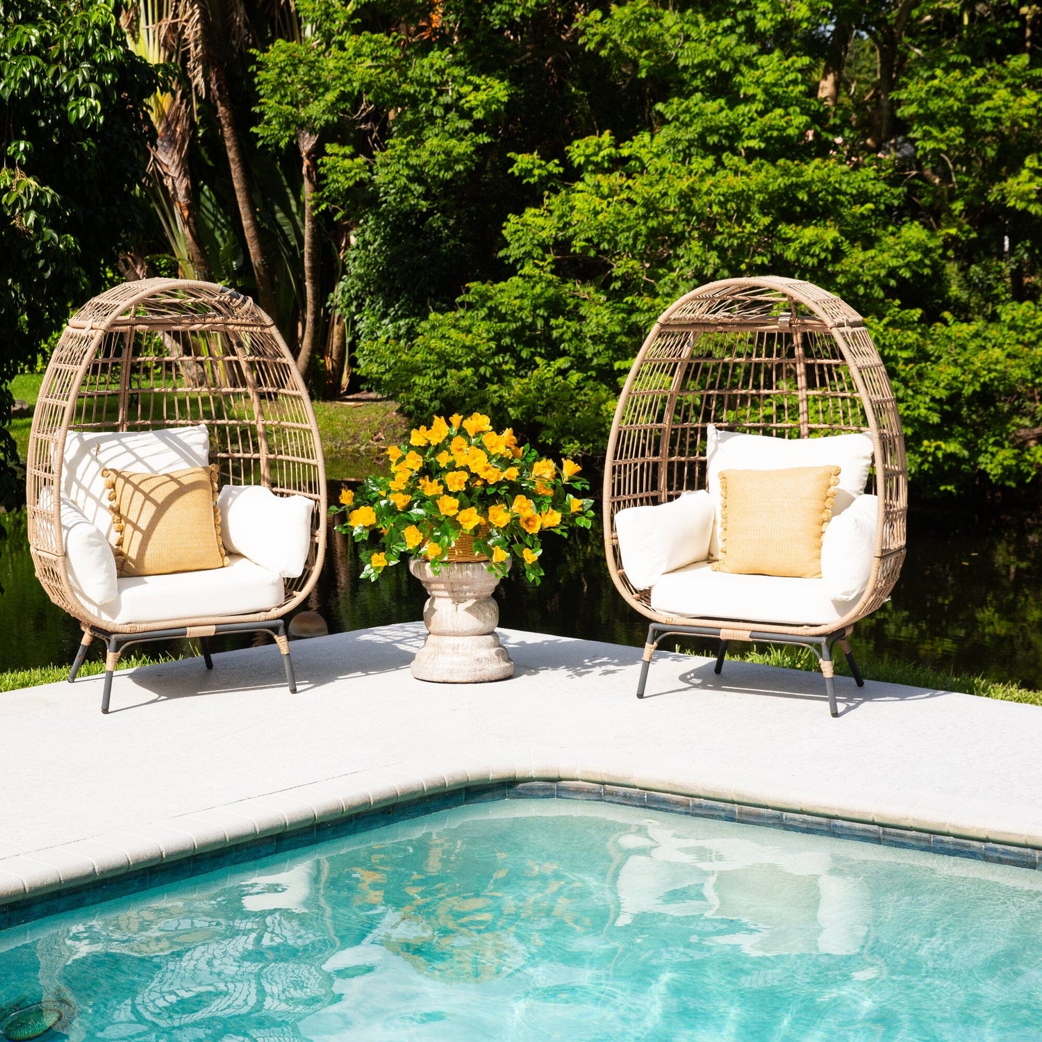 24" UV Resistant Artificial Hibiscus Hanging Plant (Indoor/Outdoor) - Set of 2