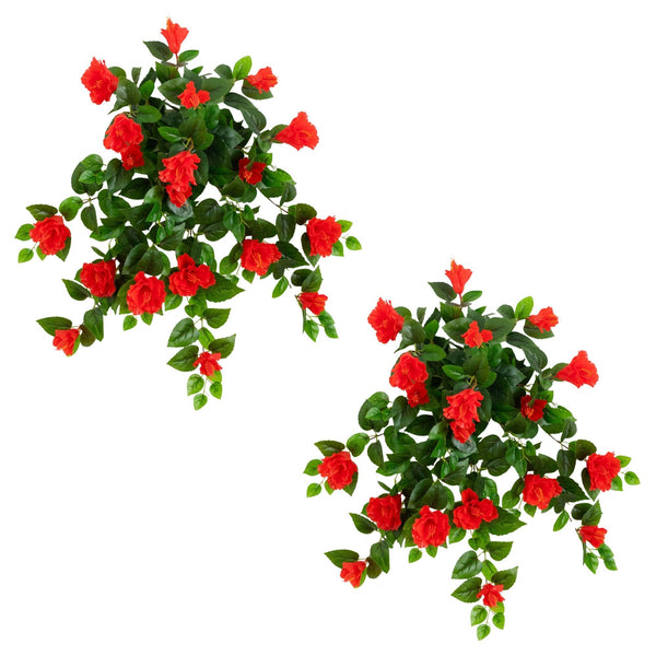 24" UV Resistant Artificial Hibiscus Hanging Plant (Indoor/Outdoor) - Set of 2