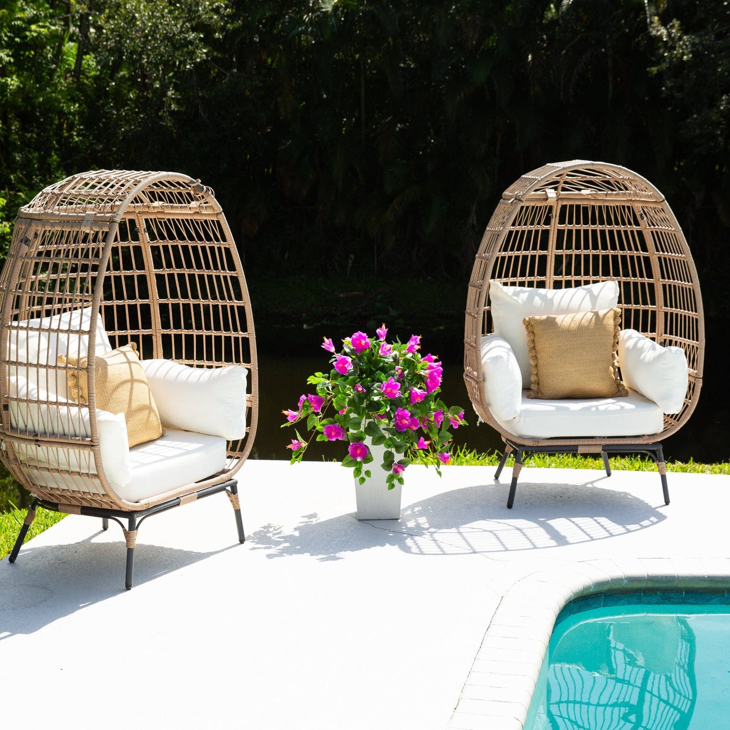 24" UV Resistant Artificial Hibiscus Hanging Plant (Indoor/Outdoor) - Set of 2