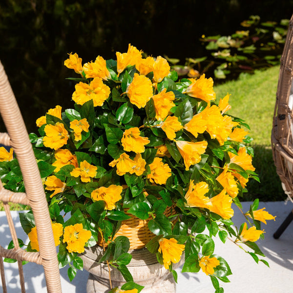 24" UV Resistant Artificial Hibiscus Hanging Plant (Indoor/Outdoor) - Set of 2