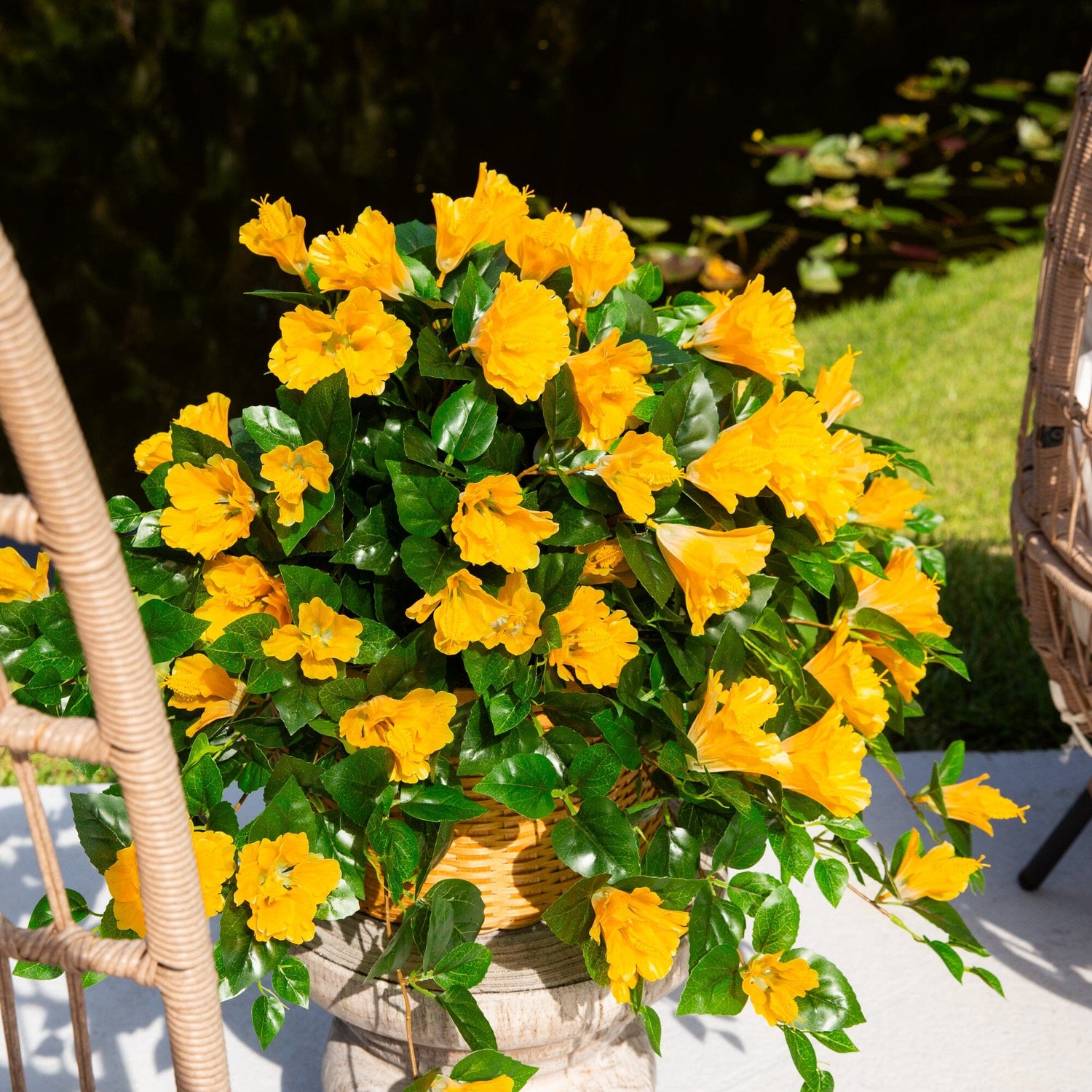 24" UV Resistant Artificial Hibiscus Hanging Plant (Indoor/Outdoor) - Set of 2