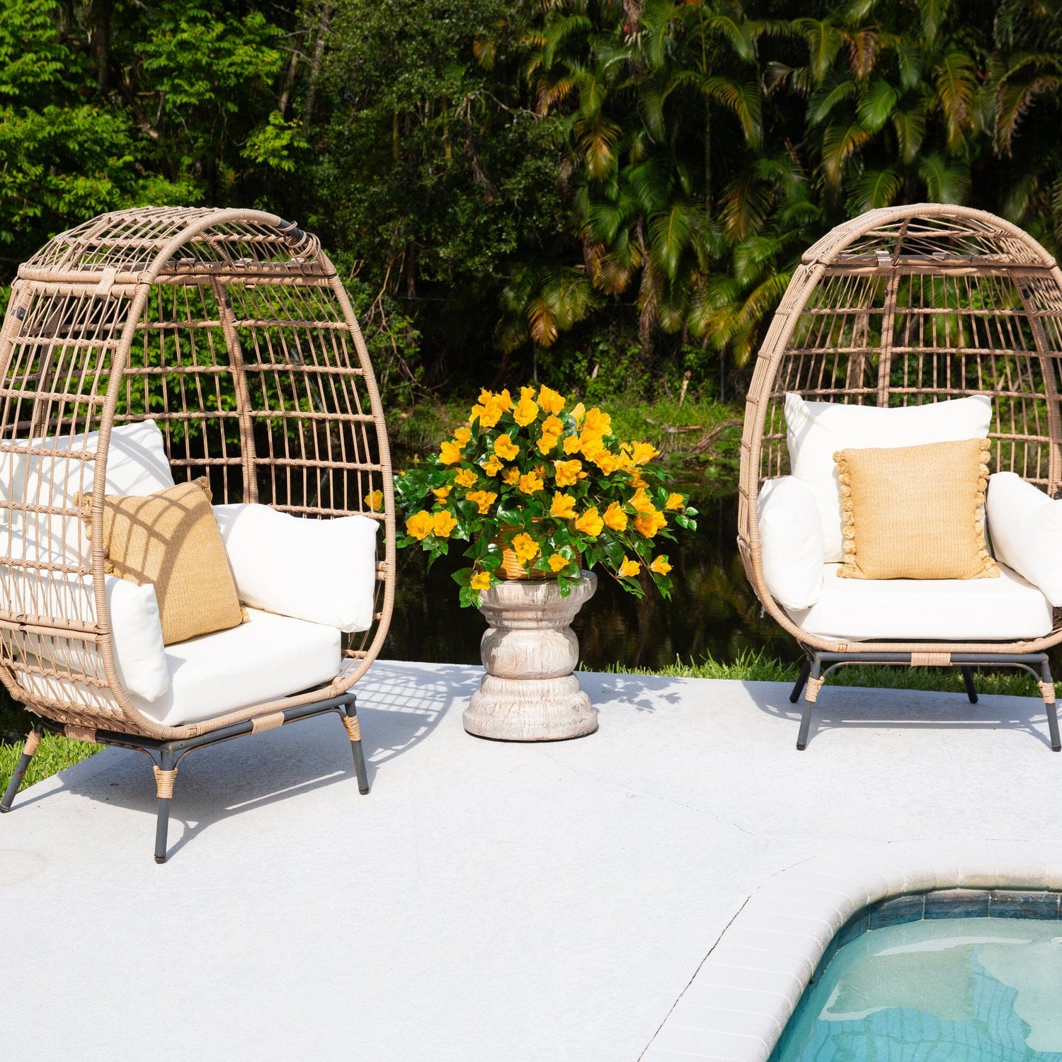 24" UV Resistant Artificial Hibiscus Hanging Plant (Indoor/Outdoor) - Set of 2