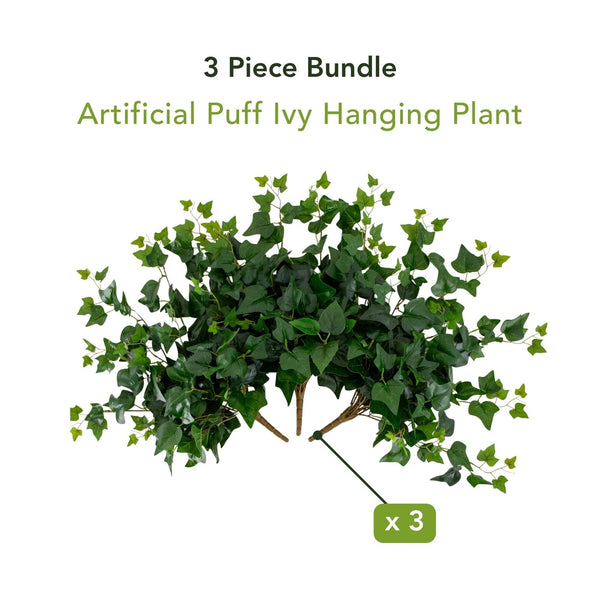 24" UV Resistant Artificial Puff Ivy Hanging Plant (Indoor/Outdoor) - Set of 3