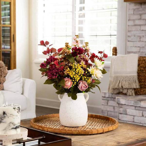 mixed flowers in a pot 25” Mixed Flower Arrangement in Ceramic Vase