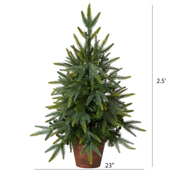2.5' Pre-Lit Artificial Christmas Tree with 50 Clear Lights in Decorative Planter