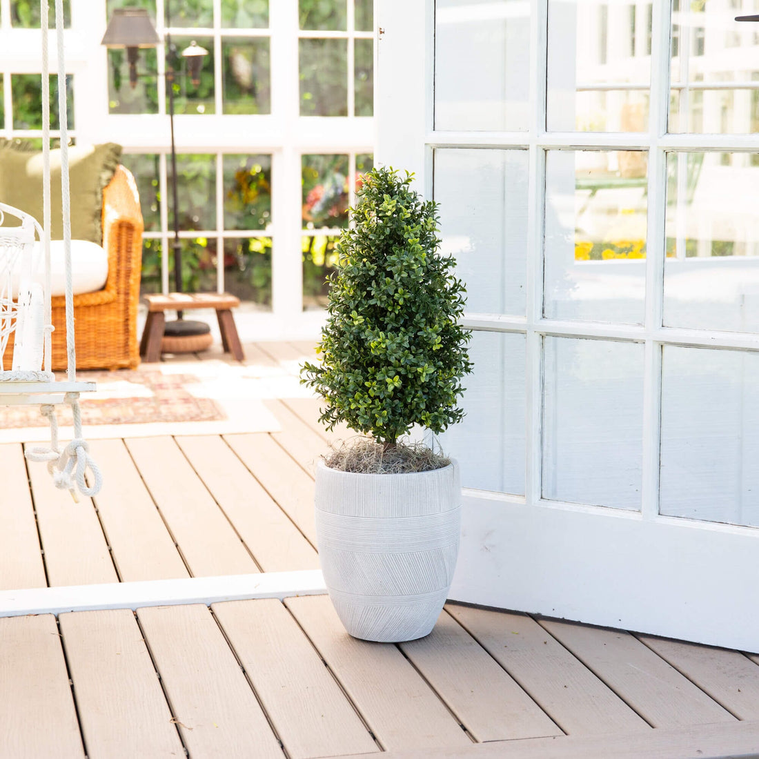 potted boxwood plants Nearly Natural 2.5ft. UV Resistant Artificial Boxwood Plant with Integrated Ground Stake Indoor/Outdoor - Set of 2