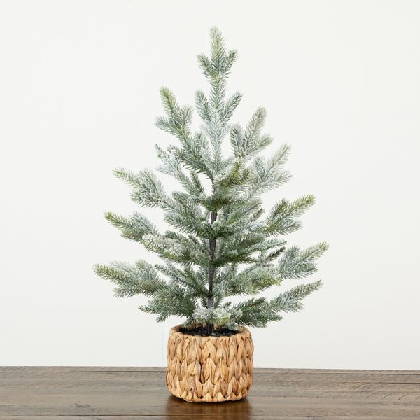 26” Artificial Flocked Fir Christmas Tree in Woven Basket