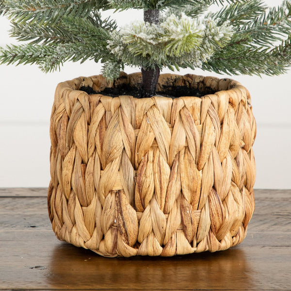 26” Artificial Flocked Fir Christmas Tree in Woven Basket