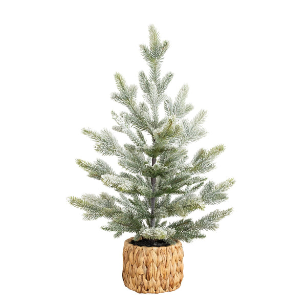 26” Artificial Flocked Fir Christmas Tree in Woven Basket