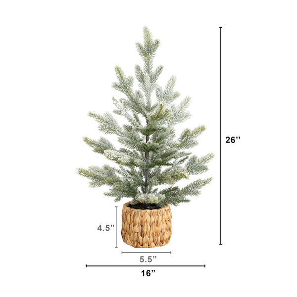 26” Artificial Flocked Fir Christmas Tree in Woven Basket